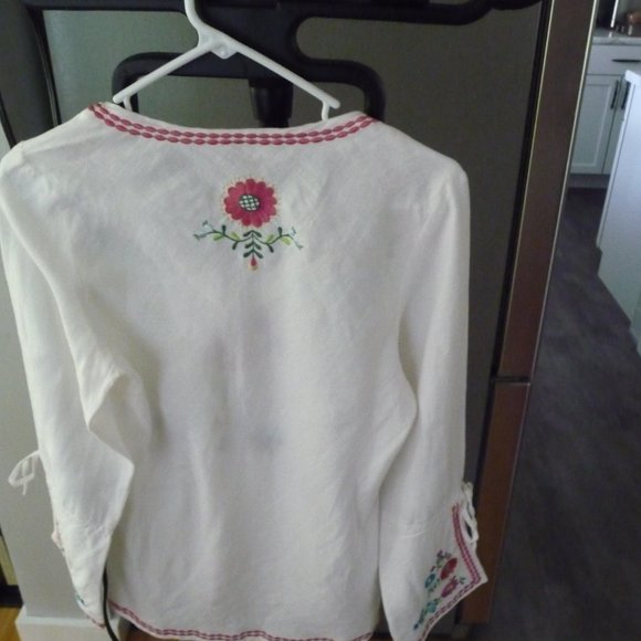 WILLI SMITH TRENDY BOHEMIAN HIPPIE PEASANT LINEN BLOUSE WITH EMBROIDERY SIZE M - Picture 2 of 7